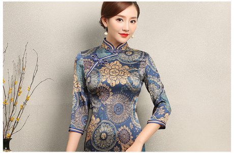 花若優(yōu)雅旗袍，圓形印花旗袍裙