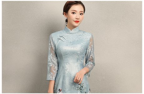 淡雅青鶴旗袍，改良奧黛風(fēng)長(zhǎng)款旗袍裙