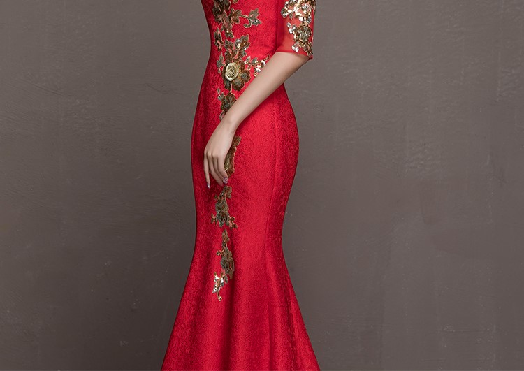 金枝玉葉中式禮服，魚尾牡丹花晚禮服