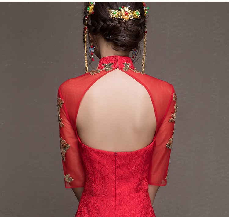 金枝玉葉中式禮服，魚尾牡丹花晚禮服