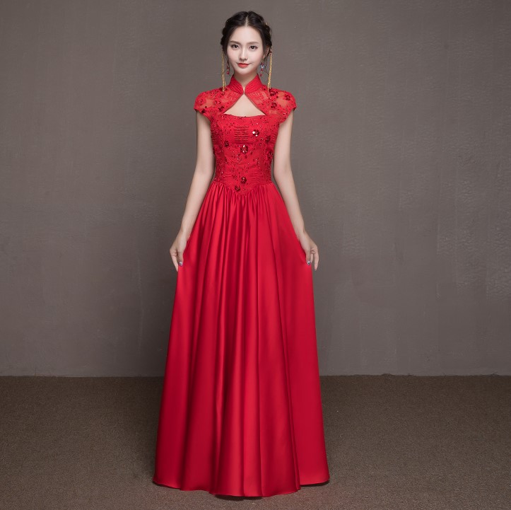 喜結(jié)良緣中式禮服，唯美性感珠花晚禮服