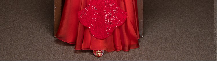 荷葉邊袖新娘結(jié)婚禮服，優(yōu)雅網(wǎng)紗蓬松中式禮服