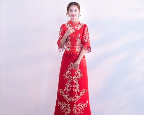 時(shí)尚修身新娘結(jié)婚禮服，龍鳳褂中式禮服