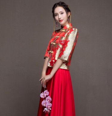 花朵繁枝中式禮服，唯美新娘禮服