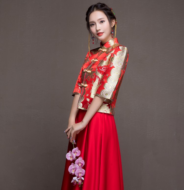 花朵繁枝中式禮服，唯美新娘禮服