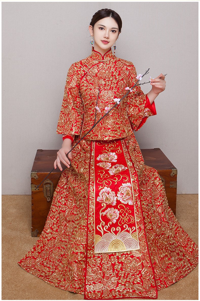 中式紅色新娘結(jié)婚禮服，唯美秀禾中式禮服