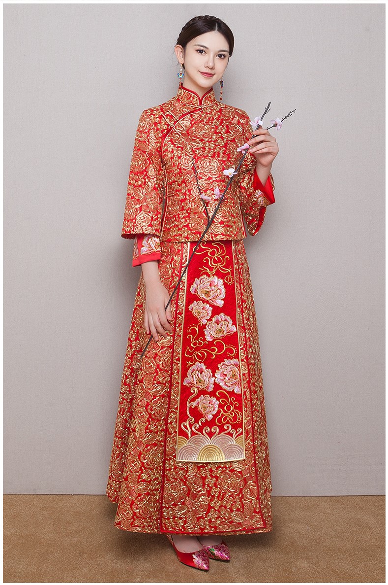 中式紅色新娘結(jié)婚禮服，唯美秀禾中式禮服