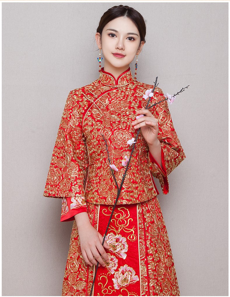 中式紅色新娘結(jié)婚禮服，唯美秀禾中式禮服