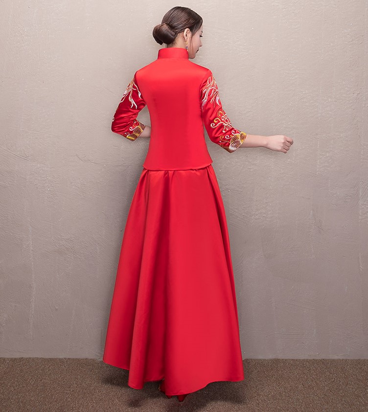古典中國風(fēng)喜字新娘禮服,鳳凰刺繡中式禮服