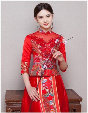 古典華麗新娘禮服，復古蕾絲中式禮服