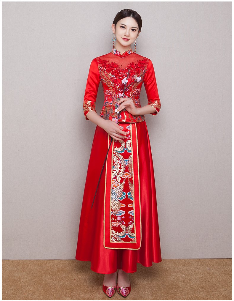 古典華麗新娘禮服，復(fù)古蕾絲中式禮服