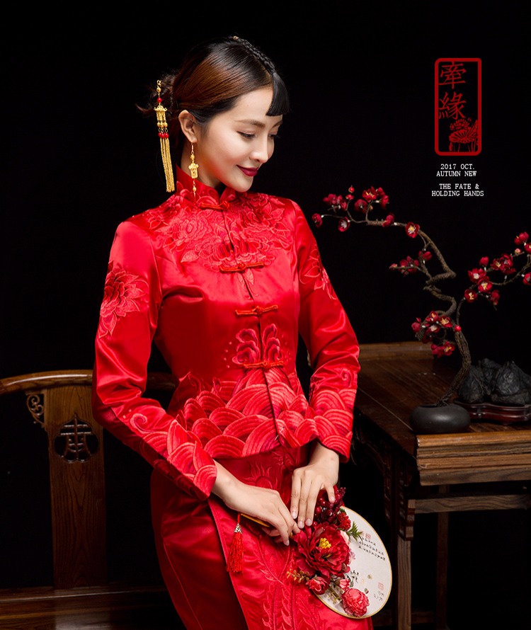 紅妝素雅中式禮服，同色系刺繡新娘禮服