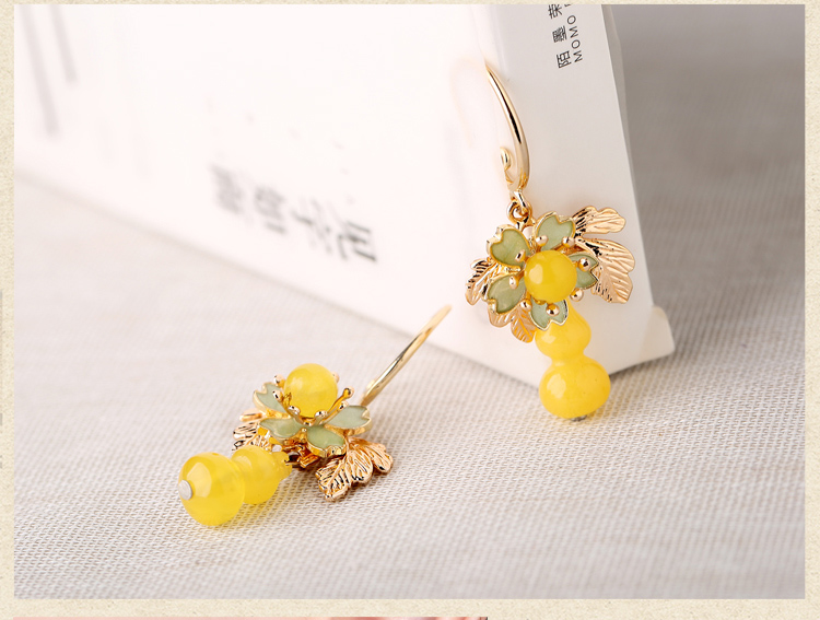 中國風黃色葫蘆耳墜耳環(huán),復古氣質(zhì)耳環(huán)