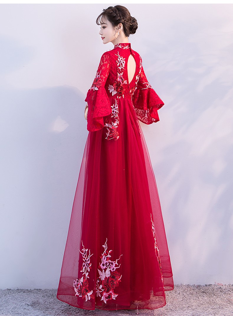 時(shí)尚喇叭袖中式禮服，性感唯美晚禮服
