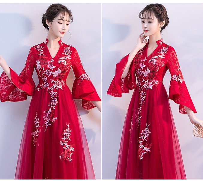 時(shí)尚喇叭袖中式禮服，性感唯美晚禮服