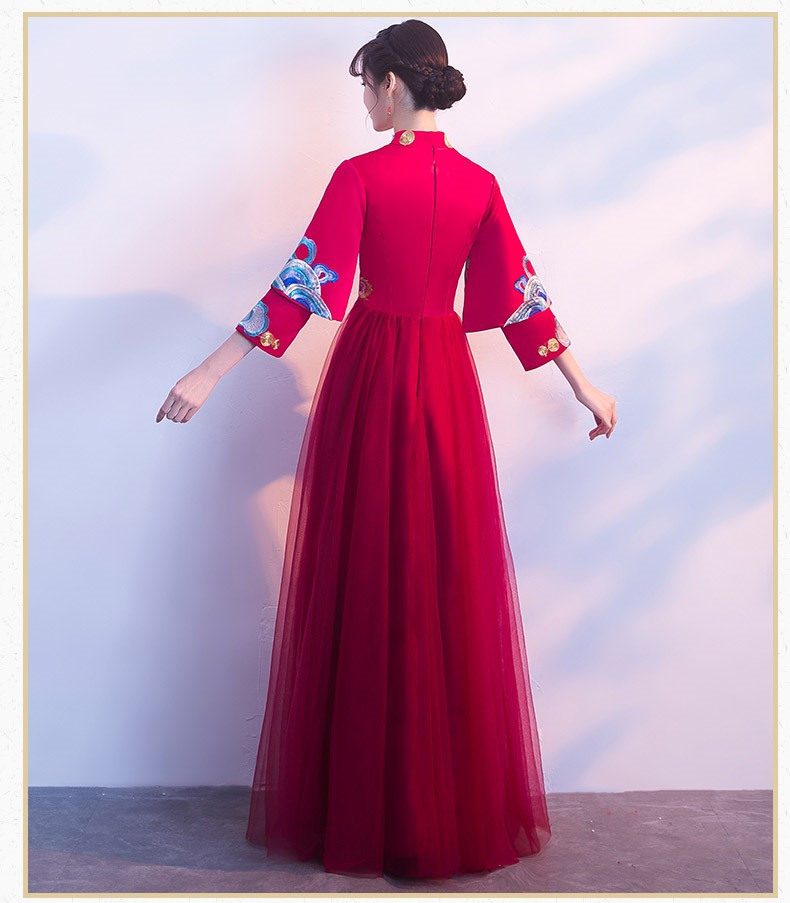 復(fù)古鳳凰刺繡中式禮服，中國(guó)風(fēng)結(jié)婚晚禮服