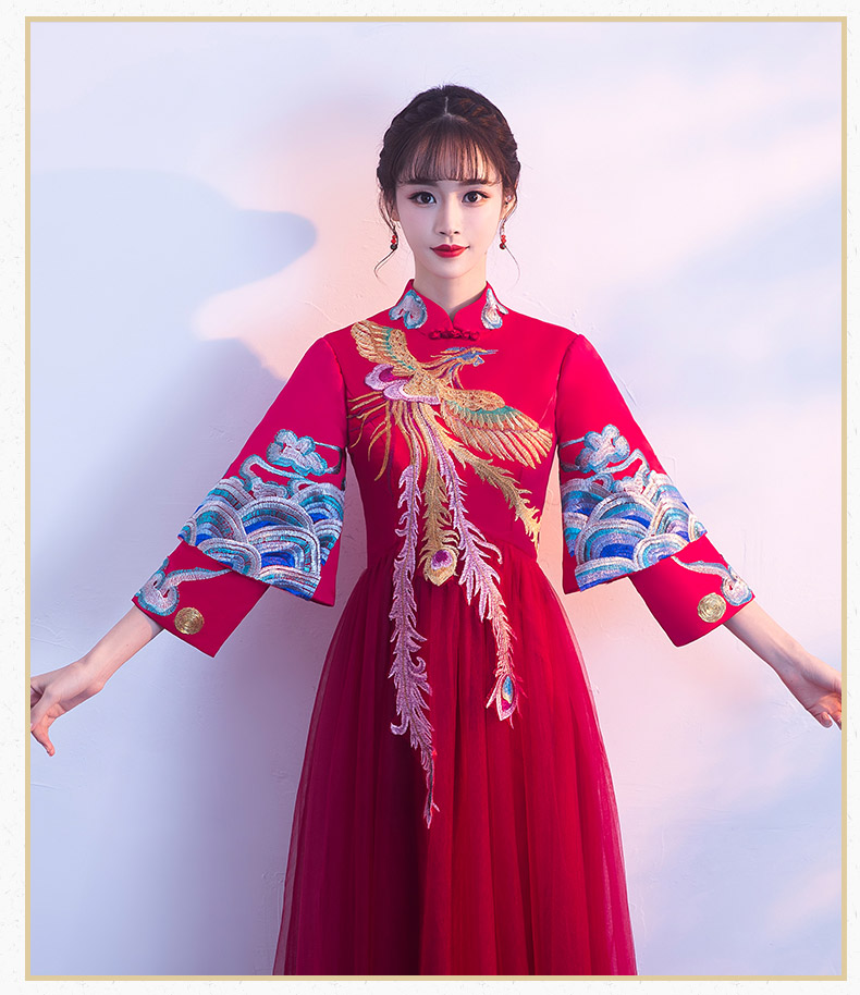 復(fù)古鳳凰刺繡中式禮服，中國(guó)風(fēng)結(jié)婚晚禮服