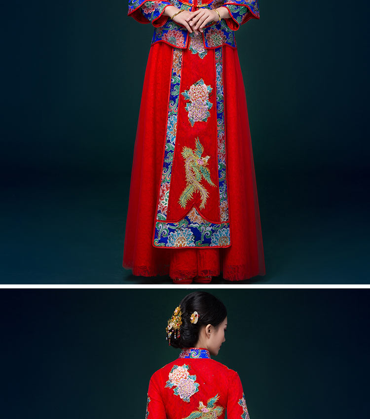 中國風中式禮服，鳳凰刺繡新娘結(jié)婚禮服