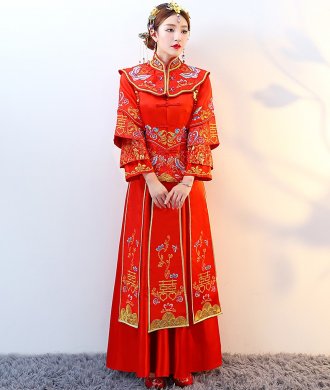 紅色復古典雅中式禮服，新娘結婚禮服
