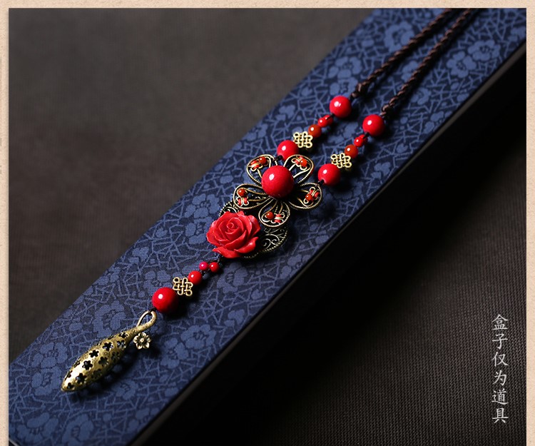 傾國傾城紅色吊墜復(fù)古毛衣鏈項(xiàng)鏈