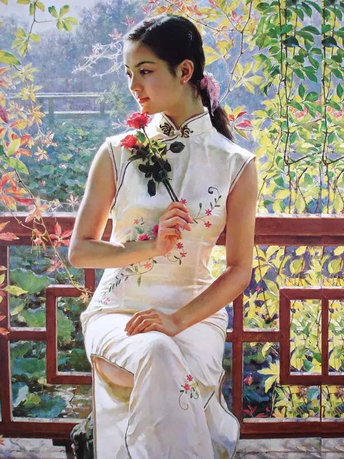 風情萬種的油畫旗袍女子！