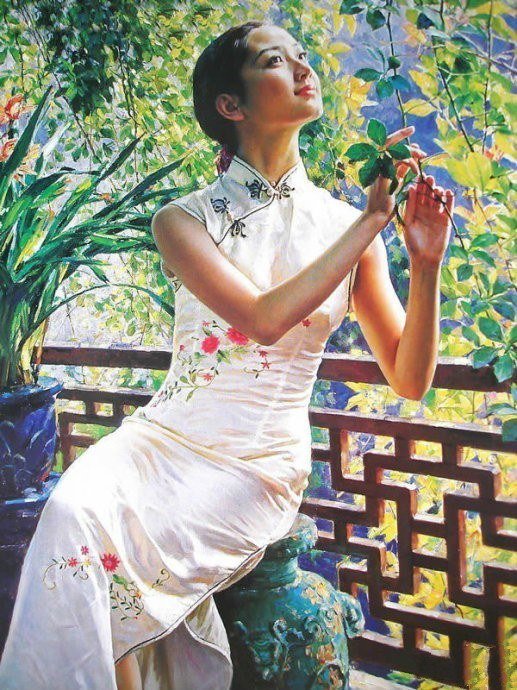 風情萬種的油畫旗袍女子！