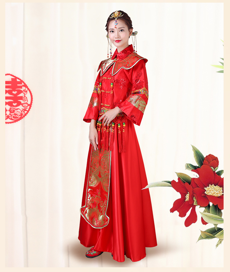 傳統(tǒng)古典刺繡中式禮服，中國風唯美新娘禮服