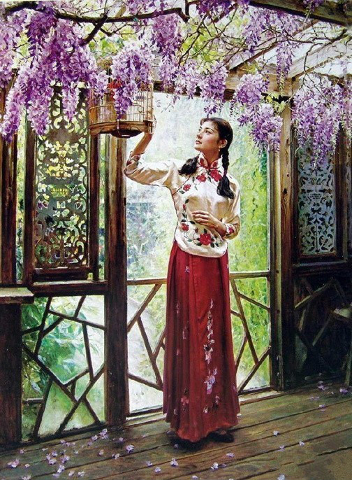 風(fēng)情萬種的油畫旗袍女子！