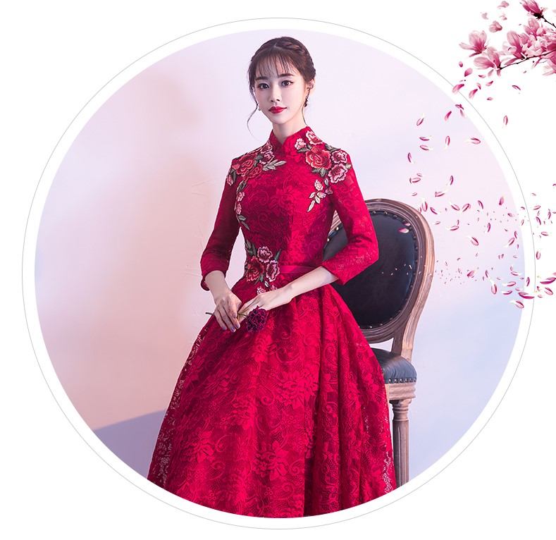 古典蕾絲中式禮服，優(yōu)雅花朵晚禮服