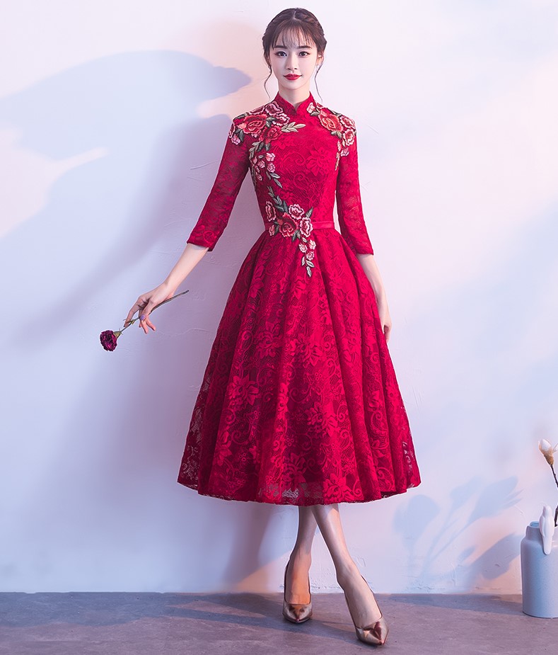 古典蕾絲中式禮服，優(yōu)雅花朵晚禮服