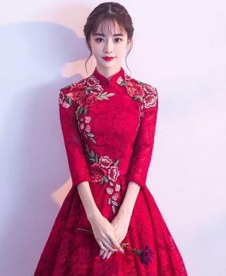 古典蕾絲中式禮服，優(yōu)雅花朵晚禮服
