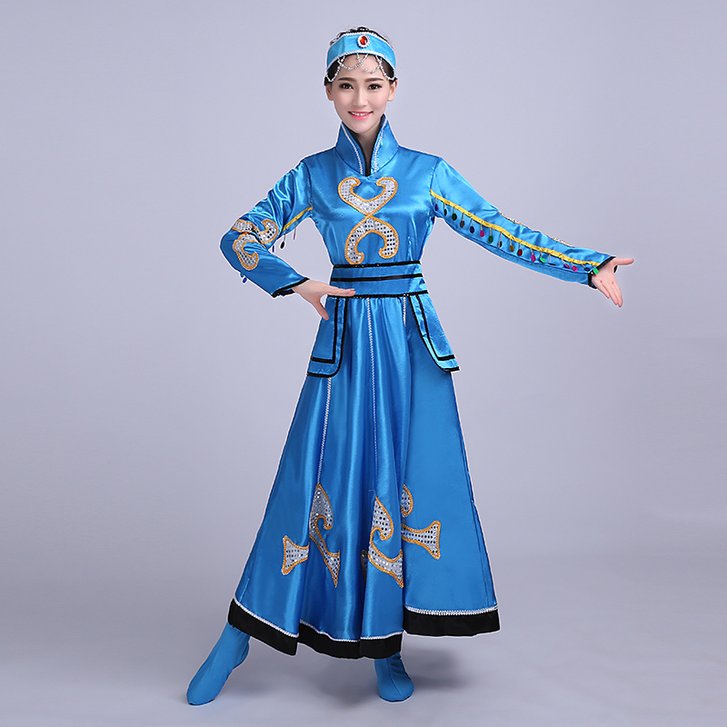 藍色大裙擺蒙古族服飾，少數(shù)民族服裝