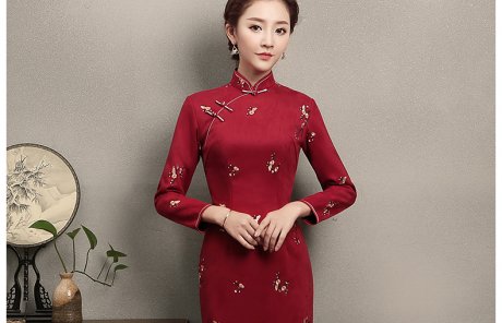 紅色印梅花旗袍，鮮艷熱情旗袍裙