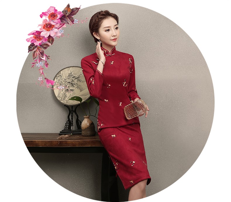 紅色印梅花旗袍，鮮艷熱情旗袍裙