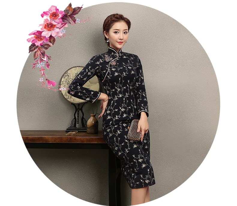 芊枝織花旗袍，復(fù)古民族風(fēng)旗袍裙