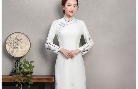 素凈寫意旗袍，簡約白色旗袍裙