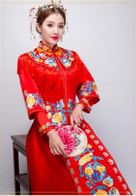 牡丹繡花流蘇新娘禮服，時(shí)尚氣質(zhì)中式禮服