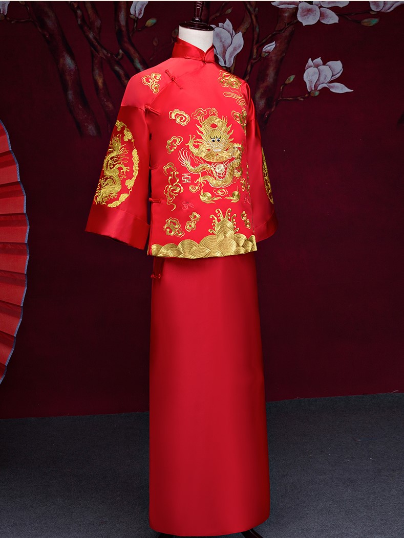 金龍男士古裝中式禮服，復古中國風新郎禮服