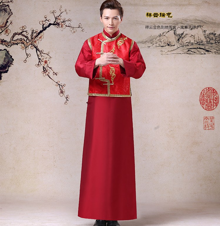 中國風祥云圖案新郎禮服，長袍褂衣中式禮服