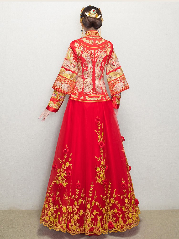 復(fù)古龍鳳褂中式禮服，蕾絲網(wǎng)紗裙新娘結(jié)婚禮服