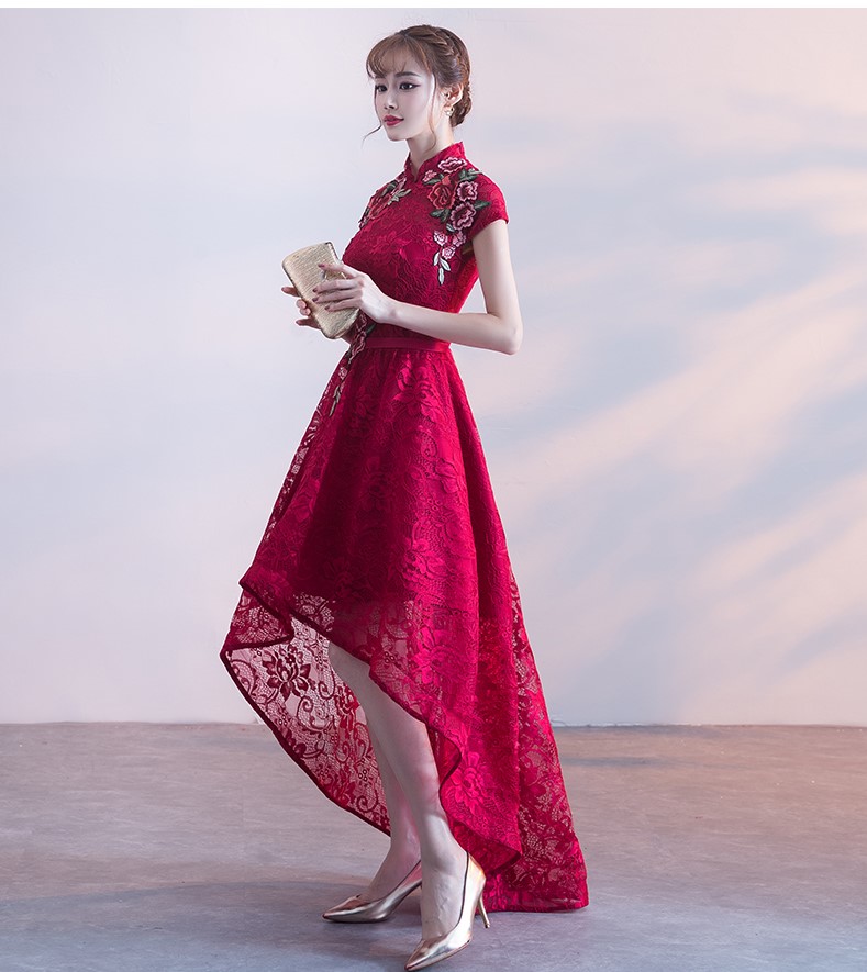 端莊優(yōu)雅中式禮服，前短后長晚禮服