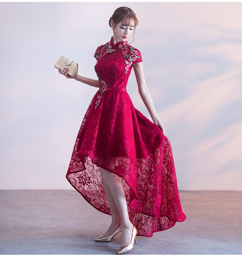 端莊優(yōu)雅中式禮服，前短后長晚禮服