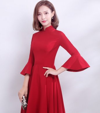 復(fù)古荷葉袖口中式禮服，簡(jiǎn)約時(shí)尚晚禮服
