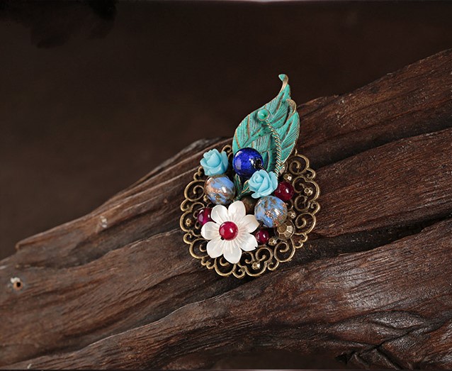 滿澗幽花胸針，樹葉貝殼胸花飾品