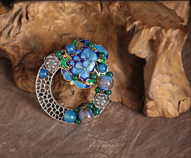 藍(lán)蓮花復(fù)古風(fēng)毛衣胸針，中國風(fēng)胸花飾品