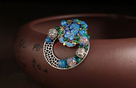藍蓮花復(fù)古風(fēng)毛衣胸針，中國風(fēng)胸花飾品