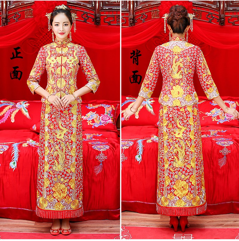 時(shí)尚復(fù)古設(shè)計(jì)中式禮服，新娘結(jié)婚禮服