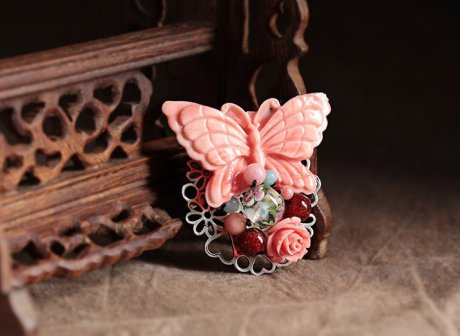 蝶舞中國(guó)風(fēng)古典胸針，古風(fēng)毛衣胸花