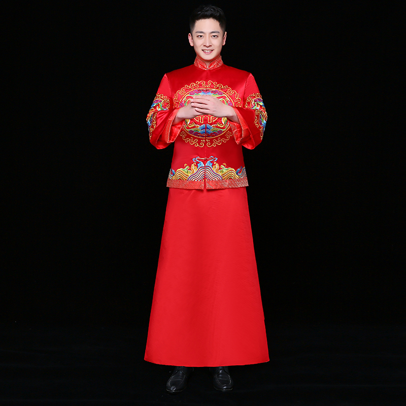 秀禾服男裝中式禮服，紅色雙喜新郎禮服