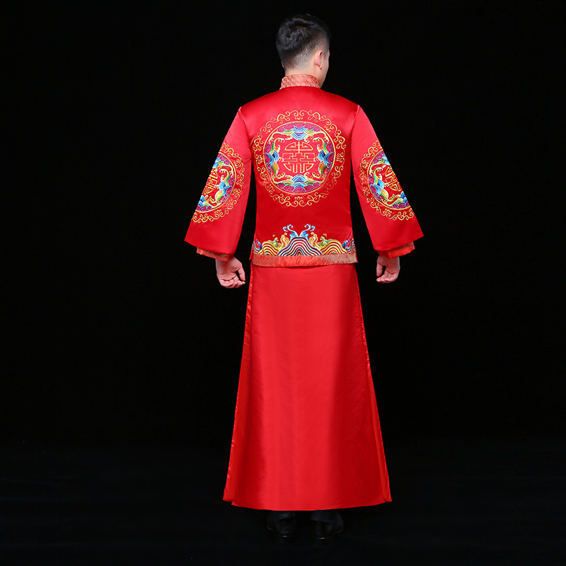 秀禾服男裝中式禮服，紅色雙喜新郎禮服